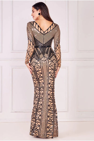 Geometric Sequin Plunge Maxi Dress Goddiva